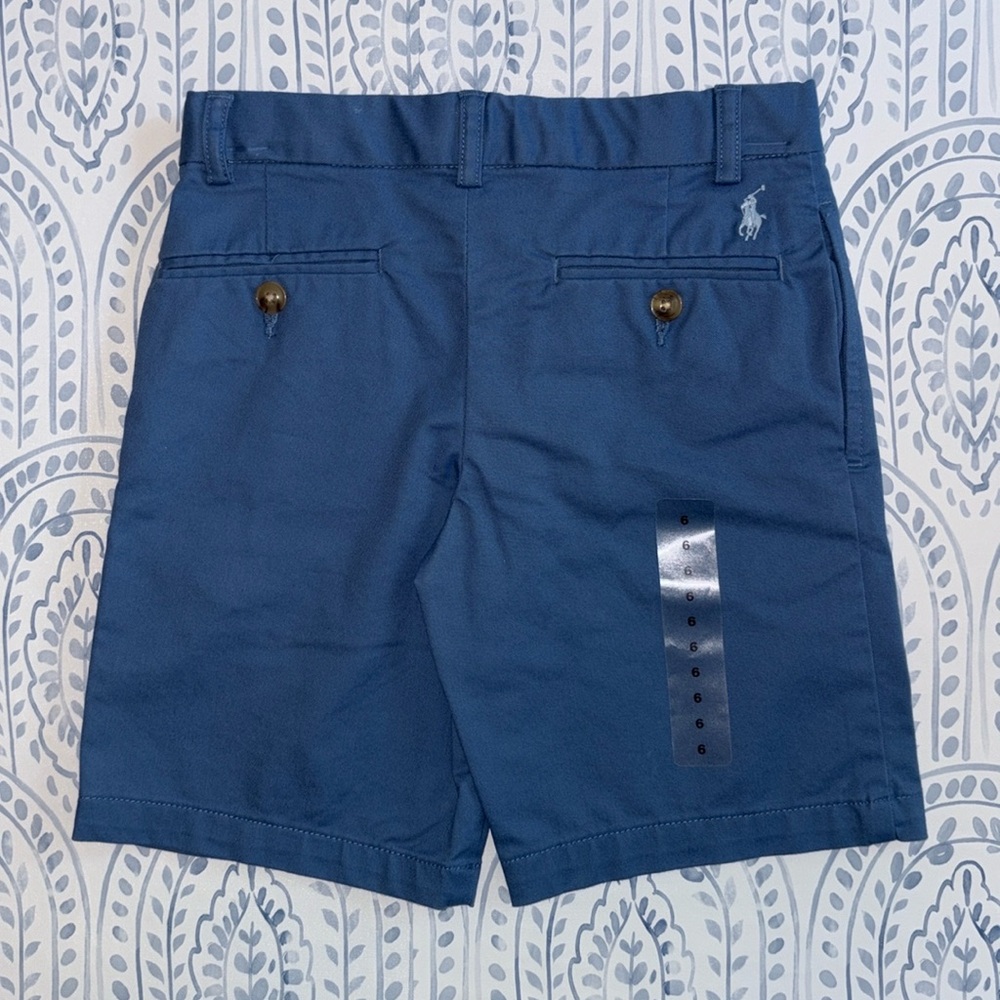 New Polo by Ralph Lauren Boys Classic Blue Chino Flat Front Shorts NWT - Picture 2 of 5